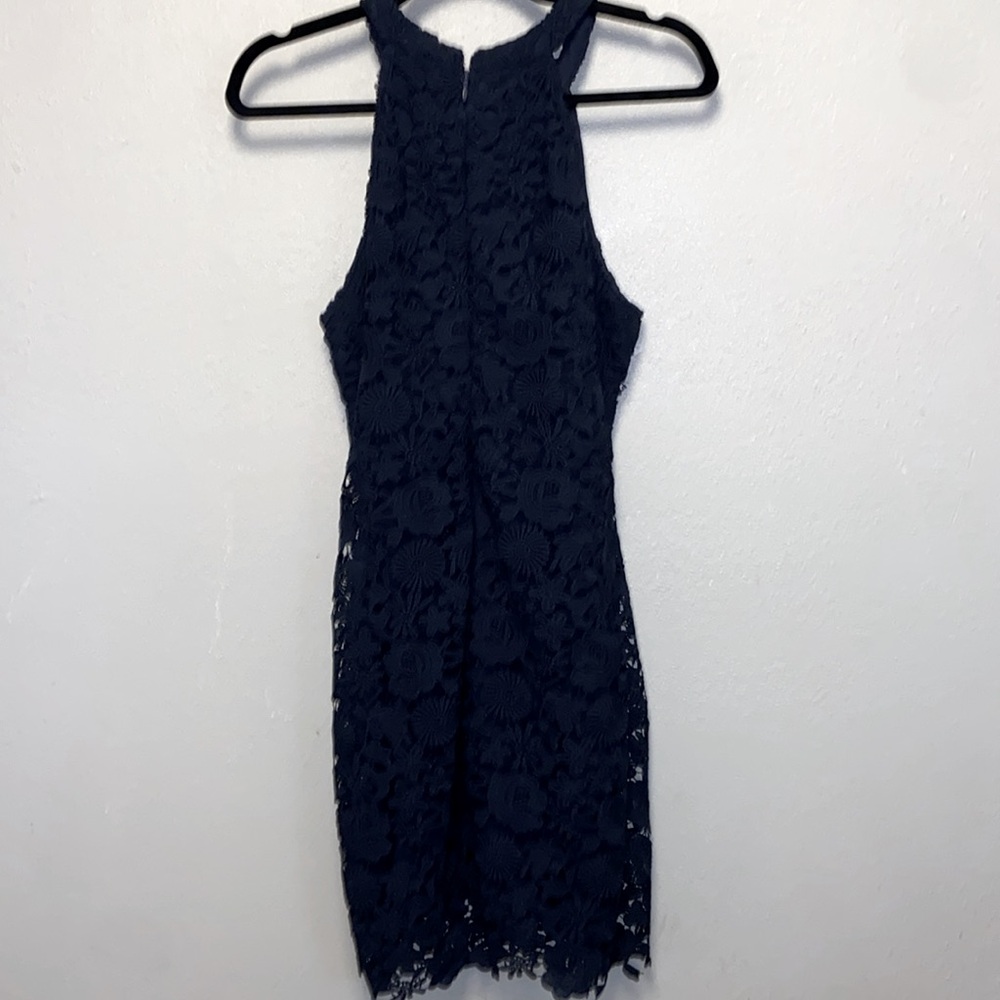 Lulu's Size L Love Poem Navy Floral Lace Lined Halter Mini Dress 3575 - Picture 7 of 12